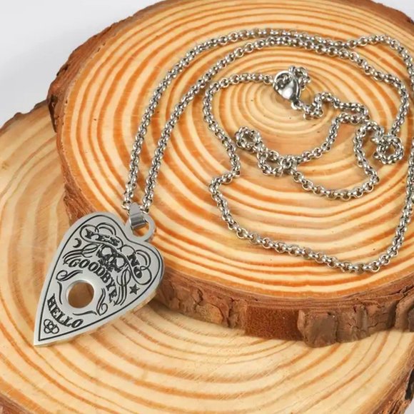 Stainless Steel Planchette Ouija Necklace with Velvet Gift Pouch - Picture 1 of 4